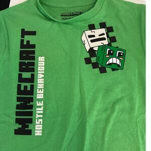 MINECRAFT Graphic Tee Front & Back NEW Green SS Cotton Size Youth L